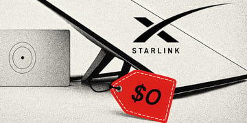 Starlink hardware with a red $0 price-tag attached.