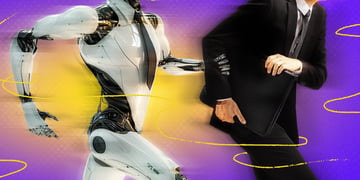 A robot catching up with a human employee
