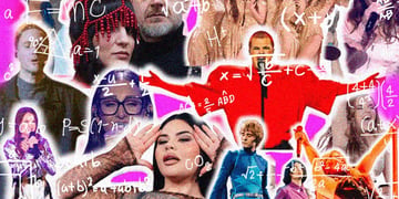 An array of Eurovision singers surrounded by mathematical equations.