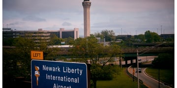Newark Airport signage and air traffic control tower