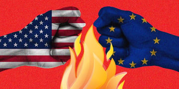 two hands:USA and EU fighting over a flame