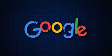 google logo in arch shape a little broken in dar blue background