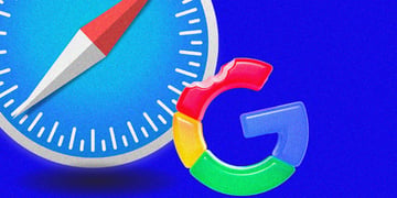 google G loosing power to Safari logo in blue background