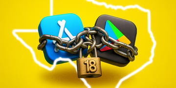texas state with apple and google logos chained with number 18