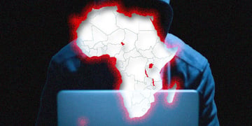 The map of Africa emblazoned on the face of a hacker.