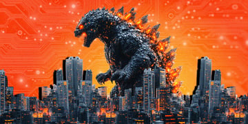 Godzilla smashing the city