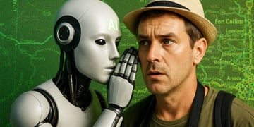 An AI bot whispering to a traveller.