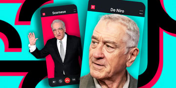 Martin Scorsese and Robert De Niro on phone screens