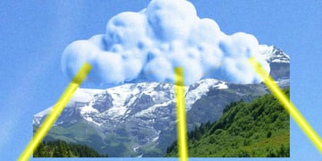 Swillps alps with forest with a scould with yellow rays abose