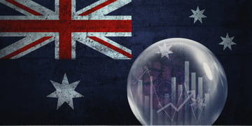 Australia flag, bubble, statistics and arrow going up inside