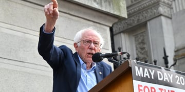 Vermont Senator Bernie Sanders rallying for workers' rights