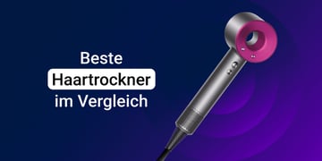 Haartrockner-Vergleich mit Föhn vor blauem Hintergrund