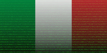 flag of italy with matrix like green numbers in the botton