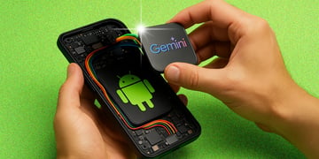 Google Gemini's logo literally being inserted into a smartphone.