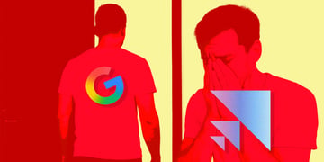Two red men. One with Google G leaving and the other with Scale AI logo crying