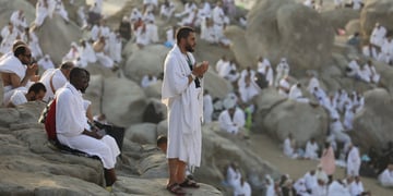 Pilgrims pray at the Jabal ar-Rahmah in Arafat as Muslims fulfill the Hajj pilgrimage in Mecca.
