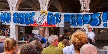 No Space For Bezos in Venice in protest of Amazon's Jeff Bezos wedding
