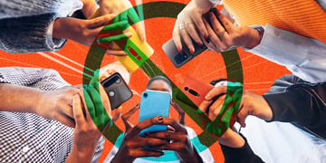 A circle of teens on their smartphones.