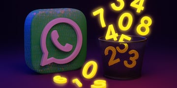 Whatsapp logo with yellow phone number digits in the trashcan.