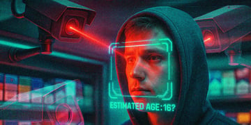 man, dark grey hoodie, camera, surveilance, red laser, age