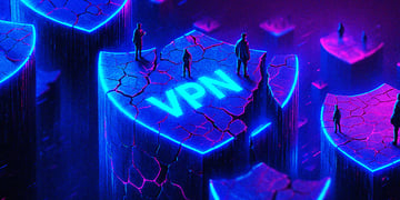 blue broken vpn shields, tiny black people on them