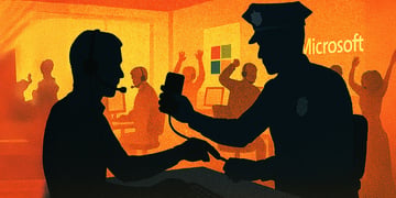 police officer, scam caller, smart phone, microsoft