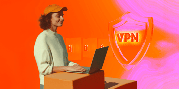 Girl standing next to the VPN sign