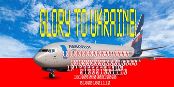 glory to ukraine sign above aeroplot plane