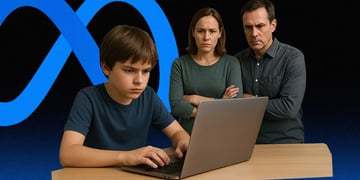 A child using a computer; cross parents looking; social media; Meta