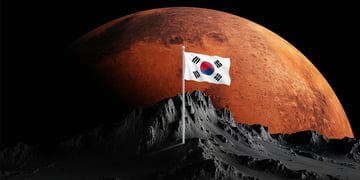 A South Korean flag on the moon, next to Mars.
