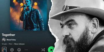 A graphic of Blaze Foley in an AI version of him and an original black and white on the right.