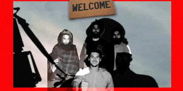 Taliban members in a black and white photo with an influencer as hostage.