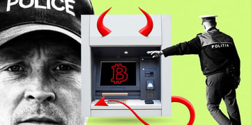 police officer's face in  black and white, ATM machine,