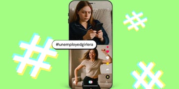 A phone showing a Gen Z influencer on a split-screen, searching for jobs and then dancing.