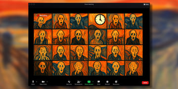 zoom call meeting with faces from the painting Scream