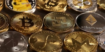 various cryptocurrency coins up close