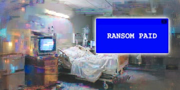 hospital bed painting, blue square, white sign ransom paid