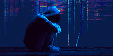 Person lamenting data leak near a server