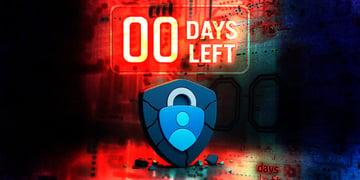 dark grey and blue lock with a baby blue human icon, red sign 00 days left, black and yellow