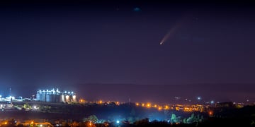 A beautiful purple sky complete with comet.