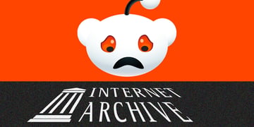 altered reddit logo to look sad, internet archive logo below in white