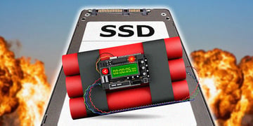 red bombs, colorful wires, ssd, grey drive, blue sky, big explosion