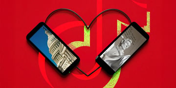 Two cell phones featuring Washington DC icons and a love-heart.