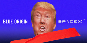 trump face, blue origin, space x logo