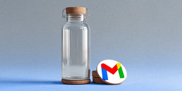 transparent glass bottle, Gmail logo coaster