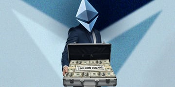 man with a suit 2 million dollars Ethereum logo