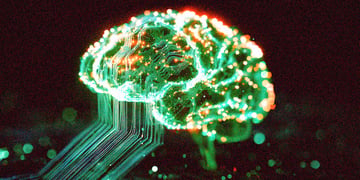 A glowing green and gold brain visual.