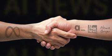 Fox News, Alex Springer and News Corp logo hand shake ai news