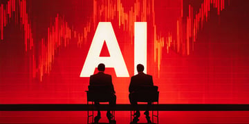 ai investment, two people's shadows, market charts