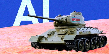 blue sky, AI, north koea flag, tank, brown grass hill